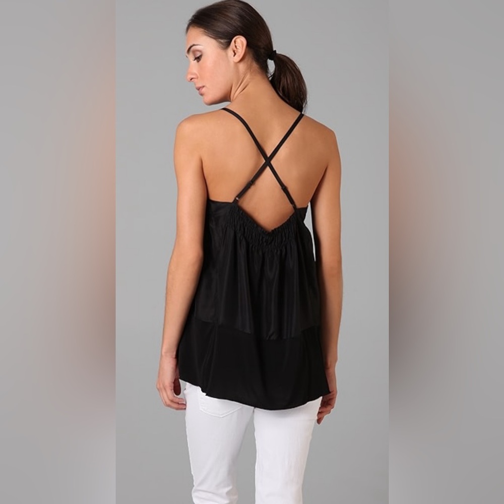 Vince ‘smocked’ silk top with crossover straps